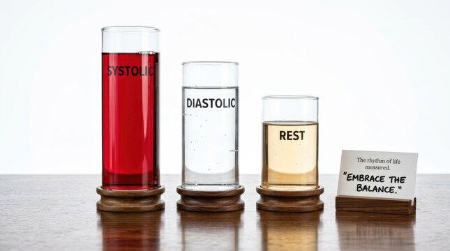 Three glasses showing blood pressure readings and rest