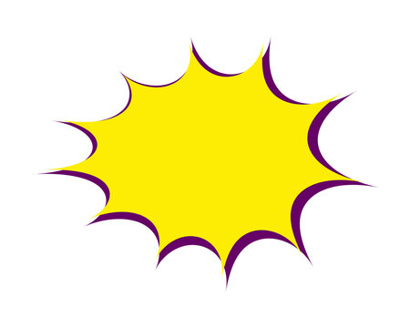 Bold yellow comic explosion bubble with purple shadow isolated on transparent background for web design