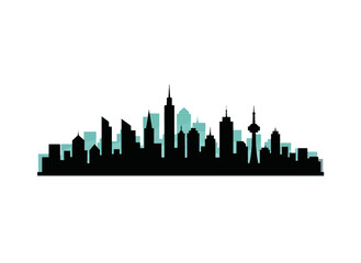 Obraz premium Cityscape skyline silhouette vector illustration. Layered paper cut style urban architecture design. Flat graphic element isolated on transparent background