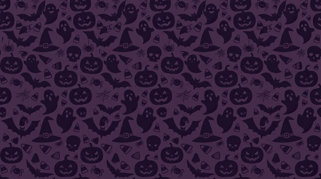 Spooky halloween pattern jack o' lanterns ghosts bats candy for festive october designs