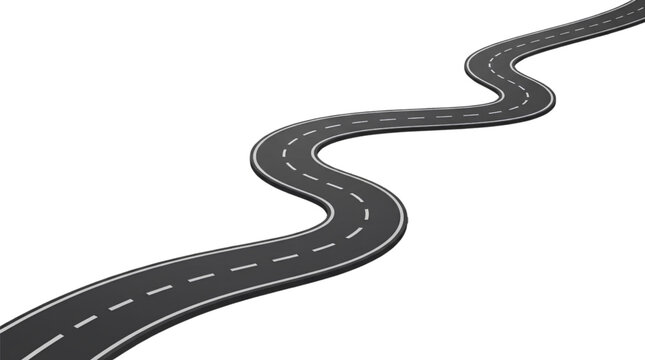Realistic Curved Asphalt Road Vector Element Isolated on Transparent Background for Navigation Maps Transportation Design and Route Planning