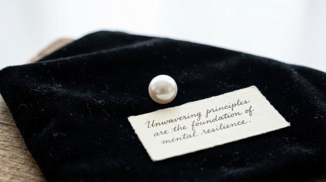 Single pearl with inspirational message on black velvet