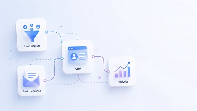 Visualizing the digital customer journey: lead capture, CRM, email sequence automation, and analytics for effective marketing strategy.