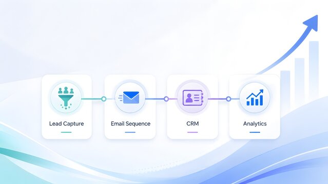 Optimizing business growth through a strategic digital marketing funnel: lead capture, email sequences, CRM management, and performance analytics.