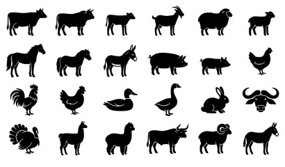 Fototapeta premium Set of Twenty Four Farm Animal Icons Livestock Vector Collection