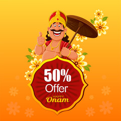 Kerala festival happy onam greetings background. maveli vector illustration design.50% Discount Offer poster.  © Akhil Raj