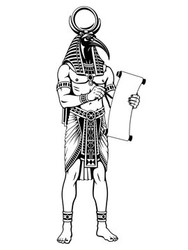 Thoth. Ancient Egyptian God. Black and white vector clipart.