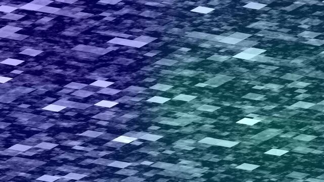 Pixelated squares shift dynamically across a bold diagonal grid. Geometric vector transitions provide an edgy tech look. Gradient blocks transform effortlessly.
