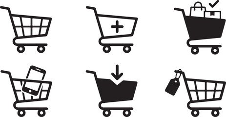 Shopping cart icons showing ecommerce process steps Vector © Runa