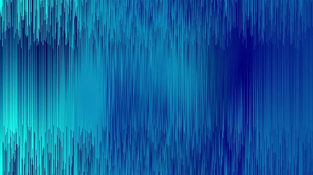 Vertical line effects ripple across a bright cyan textured canvas. Digital distortion metrics give an edgy tech style to videos. Parallel lines shift softly.