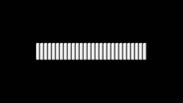 Segmented loading blocks count up database initialization steps sequentially. Vertical gray bar components offer clean interface separation. System layout bars grow.