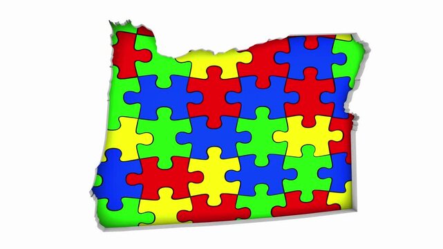 Oregon OR State Map Autism Puzzle Pieces Awareness Autistic Symbol Spectrum 3d Animation