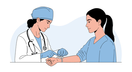 Fototapeta premium Medical professional checking patient's pulse on wrist - healthcare illustration