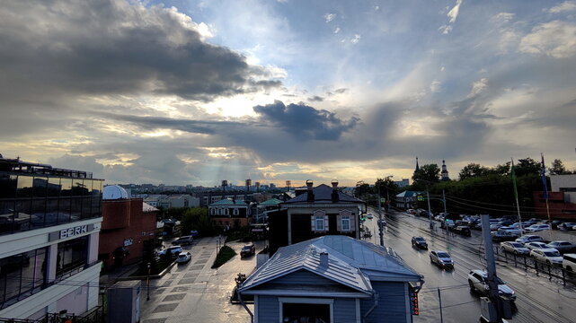 Irkutsk, Russia - June 4, 2026. Top View to Historical Block