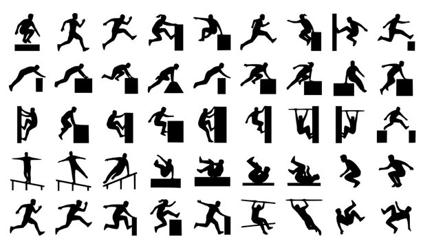 Urban Parkour and Free Running Vector Collection with Dynamic Obstacle Jump Silhouettes