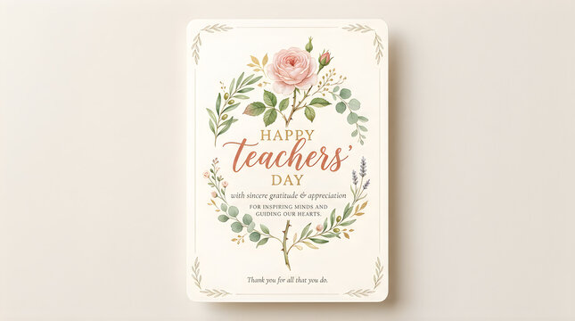 Elegant teachers day card with floral design and heartfelt message of gratitude