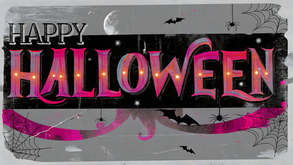 Fototapeta premium Halloween Celebration Background with Happy Halloween Text and Pumpkin