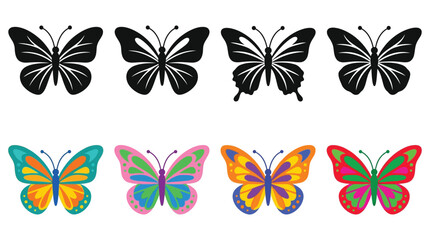 Four Butterflies In Color And Silhouette Style Against A White Background © Ambiya