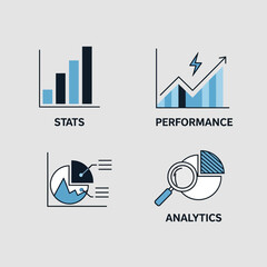 Financial data visualization icons for business reporting research and strategic management information © island