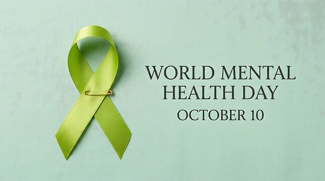 Lime green mental health awareness ribbon on light textured background with awareness wellbeing solidarity background
