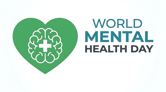 World mental health day design featuring brain inside heart shape with cross symbol awareness psychology wellness