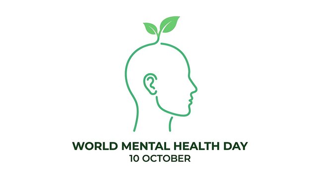 World mental health day illustration of human head with sprouting plant concept wellness wellbeing psychology awareness