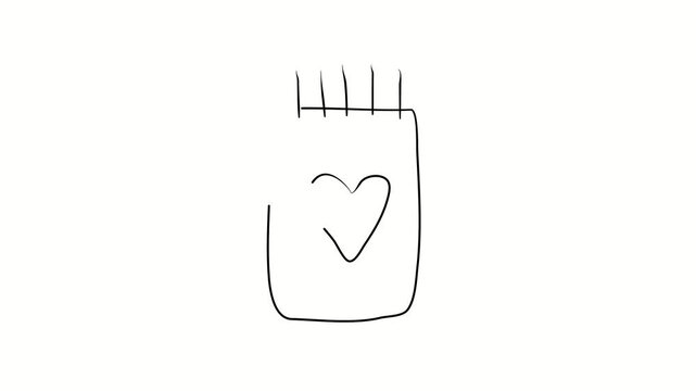 Valentine's Day, love, calendar. Contour drawing, silhouett animation. Continuous line. Isolated on white. Video 4k object illustration self-drawing. Object construction. Minimalist continuous line dr