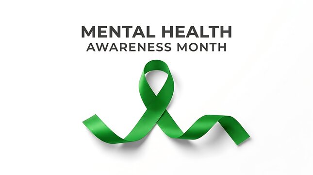 Mental health awareness month concept with green awareness ribbon awareness wellness psychology background wellbeing