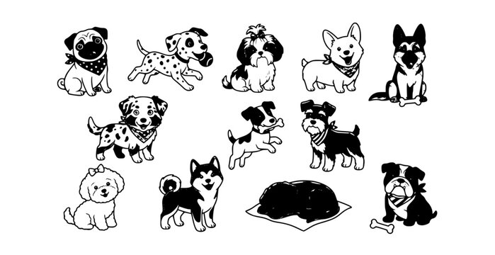 Cute Dog Breeds Collection Vector Adorable Puppy Cartoon Character Set
