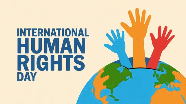 International Human Rights Day Concept with Diverse Hands Raised from Globe, Vector Illustration