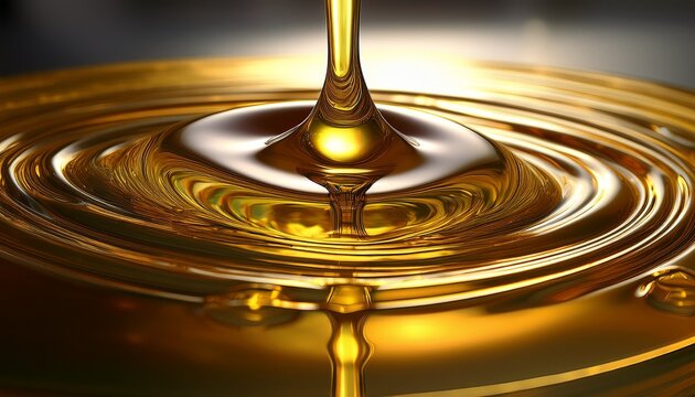 This Close Up Captures The Continuous Anointing Oil Flow Of A Thick Golden Oil Onto A Smooth Reflective Surface Emphasizing Its Texture And Rich Color