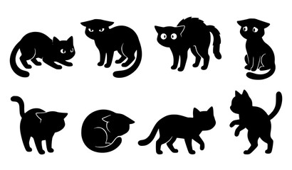 Black Cat Silhouette Collection with Sitting Walking Playing and Sleeping Cute Pet Vector Set © Crafts Home