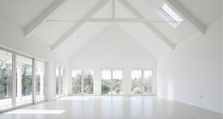 Fototapeta premium sunlit expansive white room showcasing impressive ceiling height 