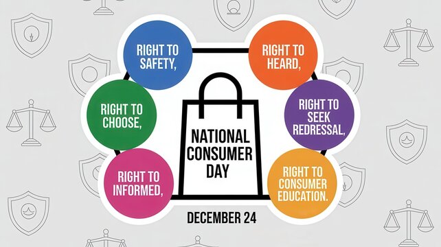 National Consumer Day December 24 infographic poster with consumer rights and shopping bag icon