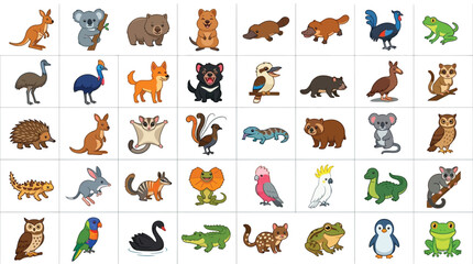 Obraz premium Australian wildlife animal icons and illustrations set.