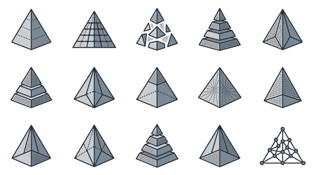 3D geometric pyramid and triangular shape icons.