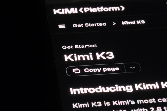 Shanghai, China- July 19th 2026: Kimi K3 AI model logo on website