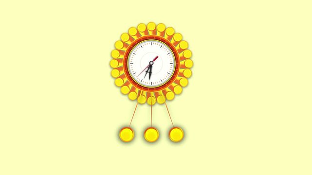 stylish design Pendulum wall clock animation and spacial clock motion graphic, minute hour second animation
