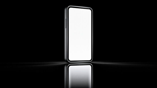 Modern smartphone with blank screen showcasing sleek design and reflectivity in a black background