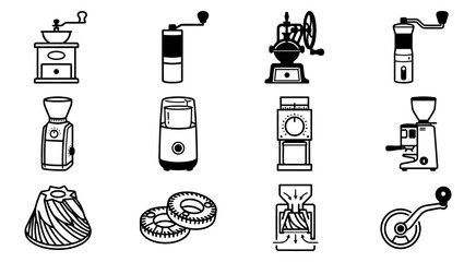 Coffee grinder icons set vector illustrator editable graphics for culinary kitchen designs © Jakia Sultana