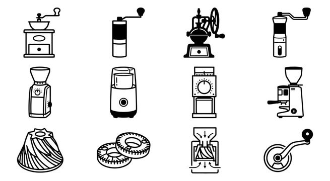 Coffee grinder icons set vector illustrator editable graphics for culinary kitchen designs
