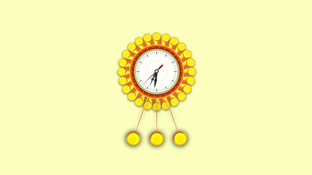 stylish design Pendulum wall clock animation and spacial clock motion graphic, minute hour second animation