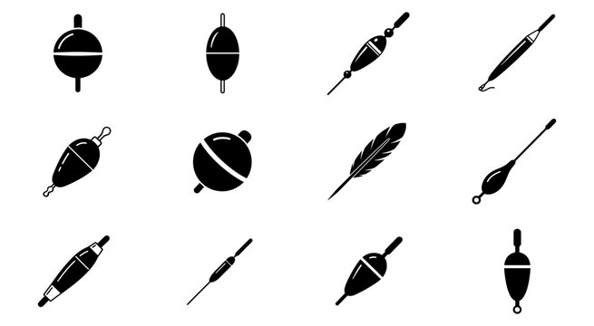 Fishing float icons vector illustrator editable set for angling outdoor designs