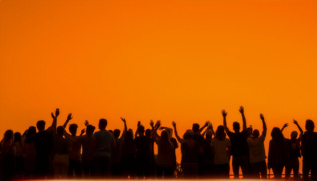 Crowd Silhouette at Outdoor Event Sunset