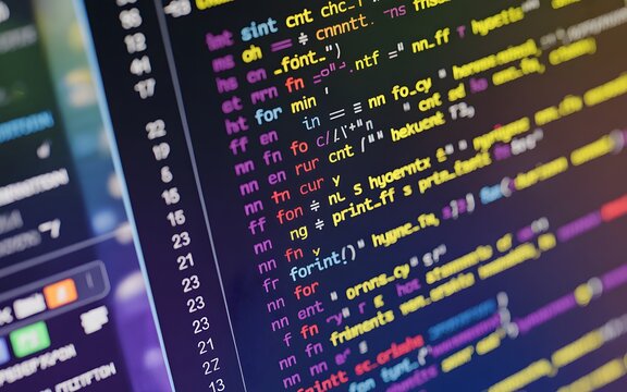 A computer screen displaying lines of code in a programming language with various colors and symbols