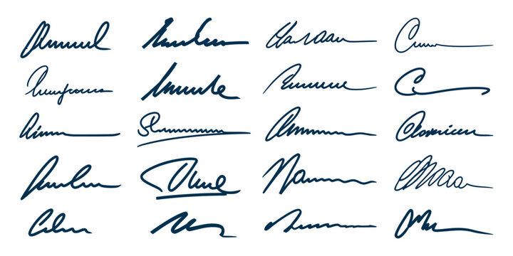 Set of various hand written signatures on a plain page icons