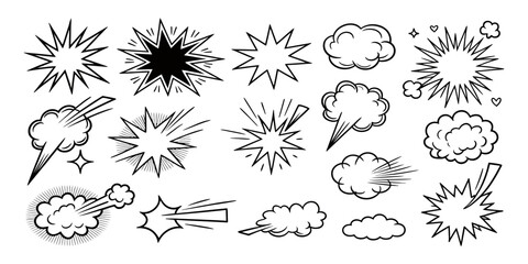 Set of hand drawn comic book explosion and lightning bolt doodle icons © Chtro