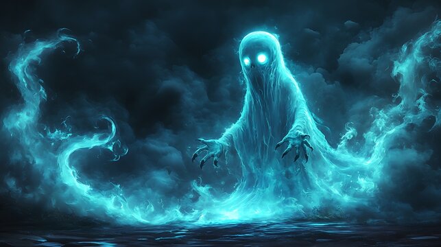 Glowing spectral entity in dark atmosphere
