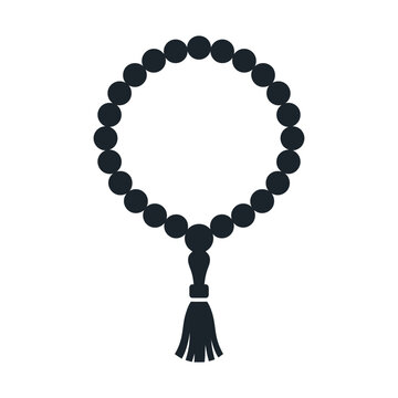 Islamic prayer beads icon, black tasbih vector illustration, religious rosary with tassel, spiritual meditation beads
