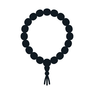 Islamic prayer beads icon, black tasbih vector silhouette, religious rosary with tassel, spiritual meditation beads